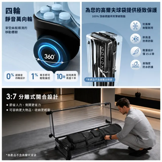 GOCOX 透明高爾夫旅行箱 硬殼航空包 航空箱 飛機托運包