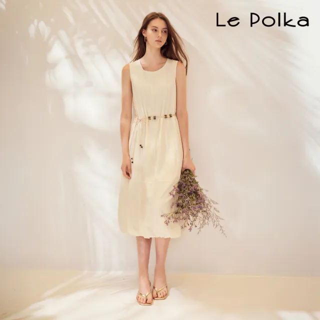 【Le Polka】綁帶無袖花苞洋裝-女