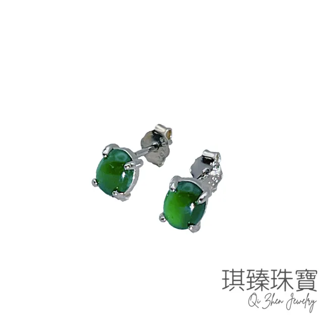 【琪臻珠寶】天然A貨翡翠老坑綠蛋面耳環(S925銀鑲_翡翠耳環_9月獻禮_限時優惠_翡翠玉石)