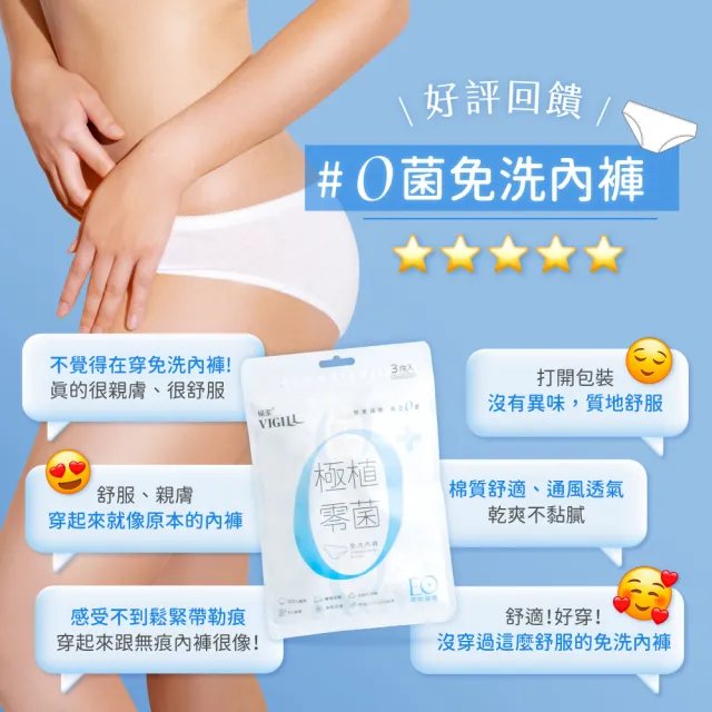 【VIGILL 婦潔】極植零菌免洗內褲-大尺碼 20入(純棉透氣、感染期適用)