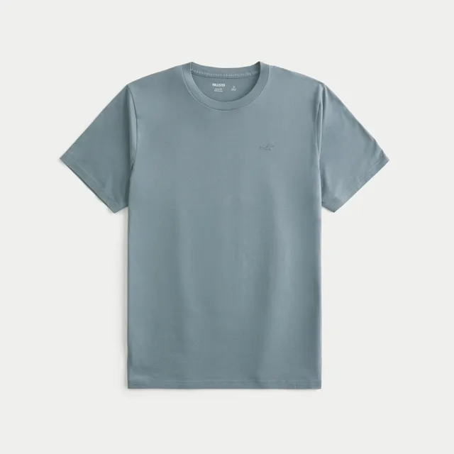 【HOLLISTER Co】HCO 海鷗 經典圓領小海鷗素面短袖T恤 上衣-灰藍色(平輸品/素T/短T/可男女穿搭)