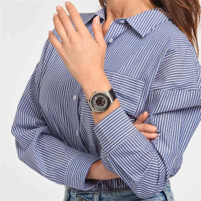 【SWATCH】SISTEM THROUGH AGAIN 金屬機械手錶/男錶/女錶/瑞士製造 YIS431 (42mm)
