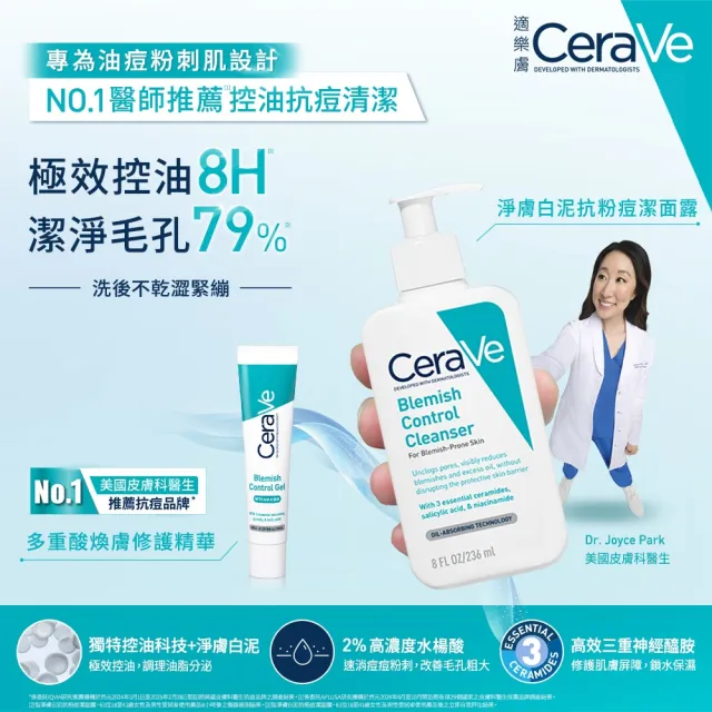 【CeraVe 適樂膚】超值戰痘全配組★淨膚白泥抗粉痘潔面露+多重酸煥膚修護精華+水楊酸煥膚淨嫩潔膚露_C