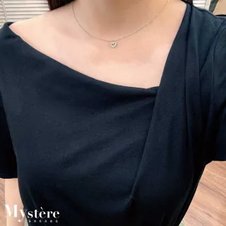 【my stere 我的時尚秘境】不對稱斜領彈性上衣 黑色 棉質上衣 彈性上衣 簡約上衣 斜肩上衣