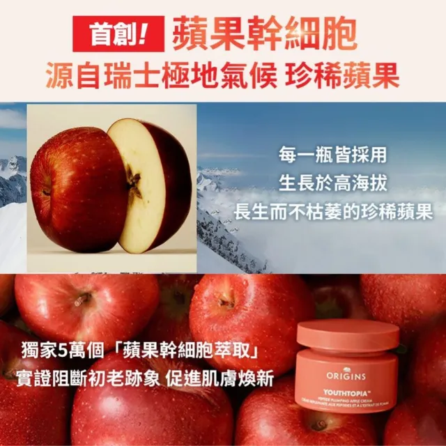 【ORIGINS品木宣言】煥膚澎彈乳霜/精華雙入組(蘋果澎澎霜50ml+A醇膠原精華30ml)