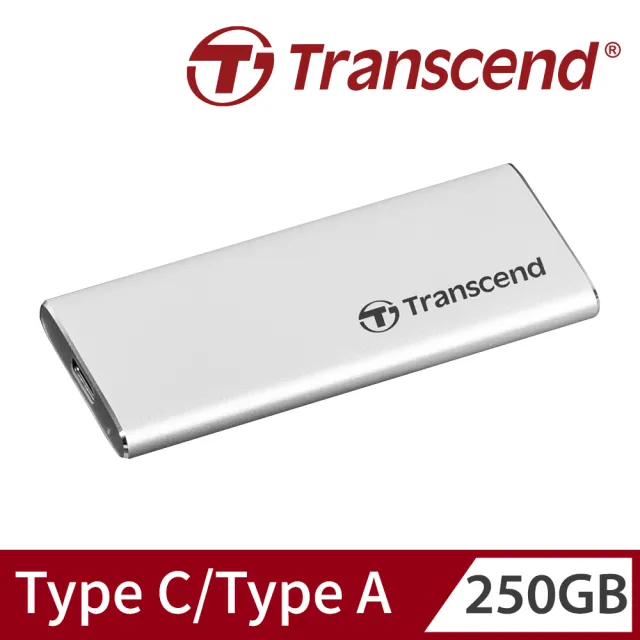【Transcend 創見】ESD260C 250GB USB3.1/Type C 美型雙介面外接SSD行動固態硬碟-晶燦銀(TS250GESD260C)