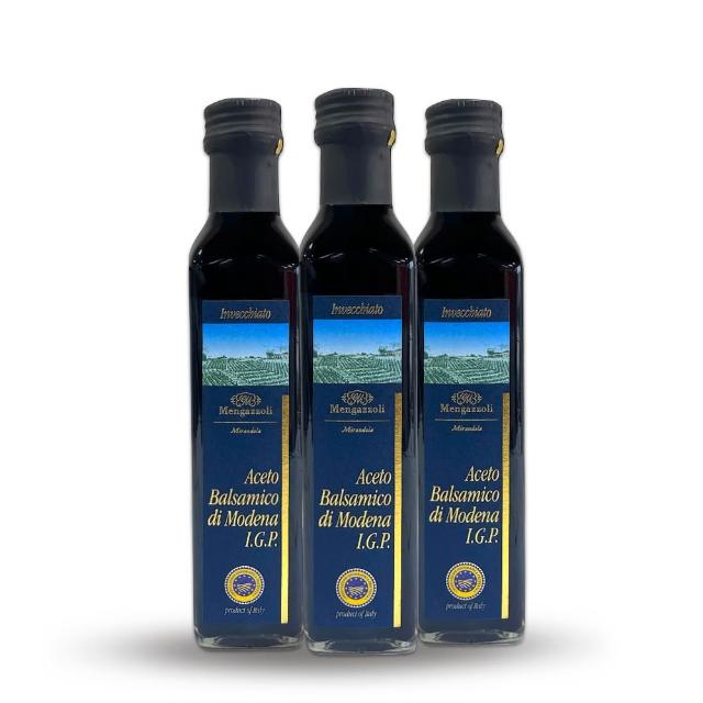 【Mengazzoli】義大利3年巴薩米克醋IGP認證250mlX3 (果然好醋/橡木桶陳釀/國際食安認證/全素)
