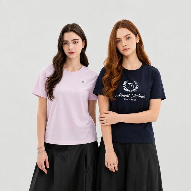 【Arnold Palmer 雨傘】女裝-100%純棉經典小傘印刺繡印花LOGO短袖圓領T-shirt(多款選)