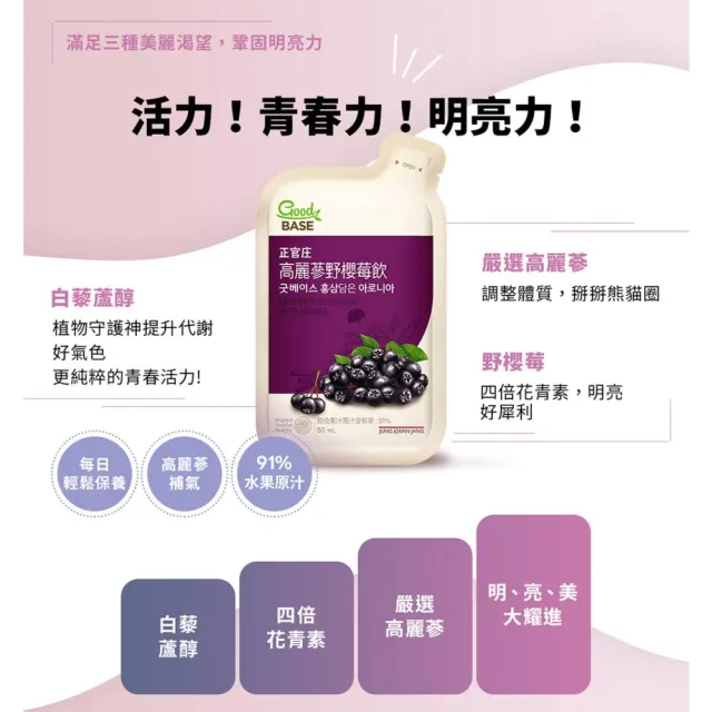 ★中秋禮盒★【正官庄】高麗蔘野櫻莓飲-50mlx30包/盒(明亮/美妍/維生素/花青素)