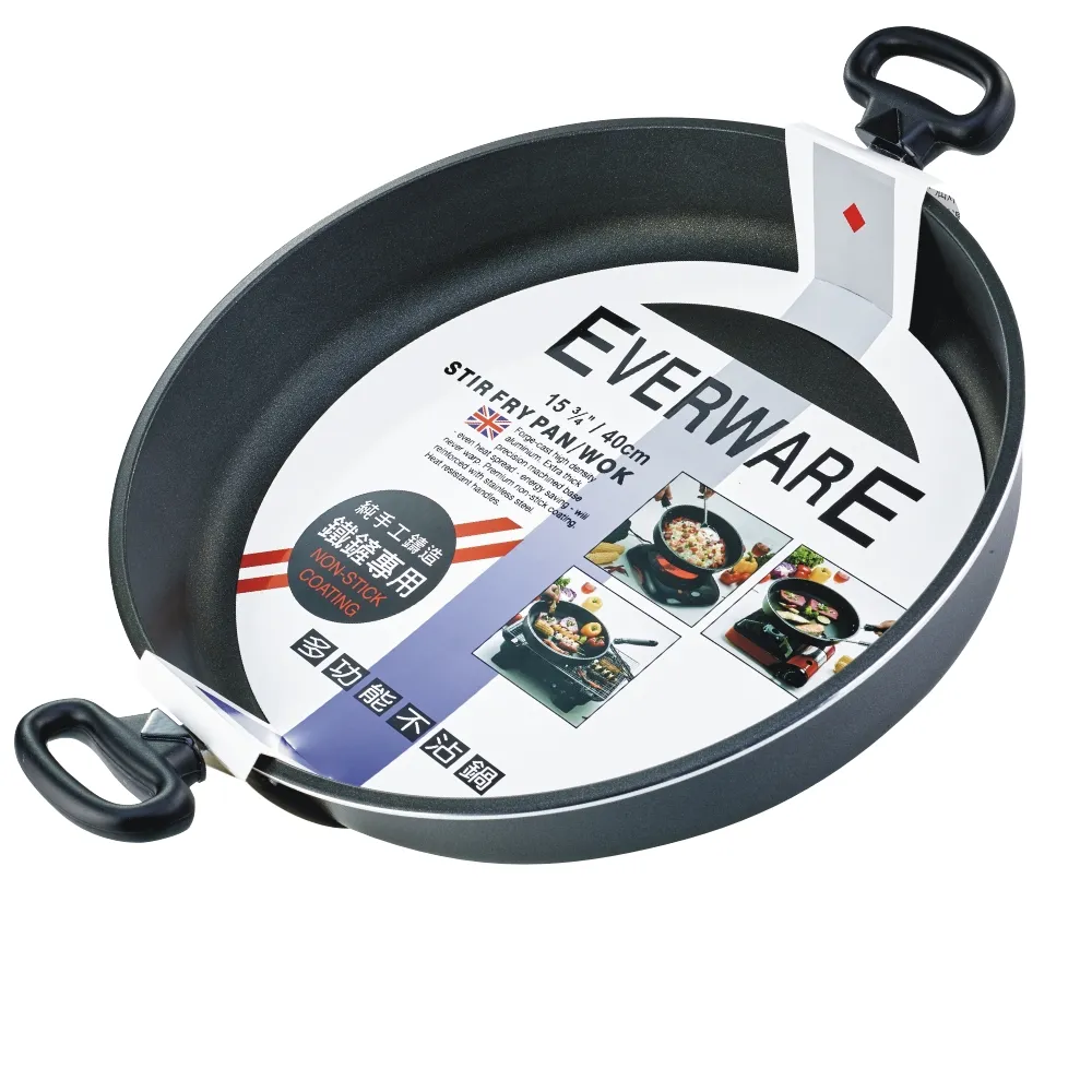 【EVERWARE】手工鑄造 鐵鏟專用不沾平底鍋 40CM(雙耳)
