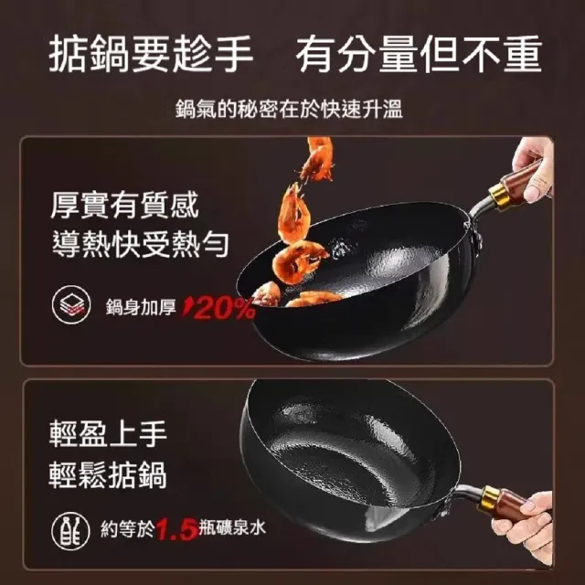 禾日優品 0塗層不粘大肚鍋 不沾鍋 炒鍋 平底鍋 22cm 0塗層 不粘鍋 免開鍋 不挑爐灶 木蓋/玻璃蓋