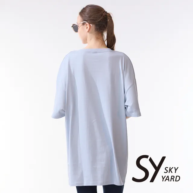 【SKY YARD】網路限定款-拉克蘭印花長版T恤短袖上衣-藍色