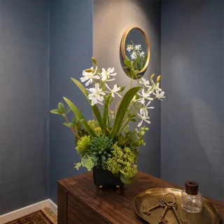 【HUGO DECO 榆果傢飾】白色小蘭花香氛花藝(擬真花/佈置/禮物/人造花/花禮)