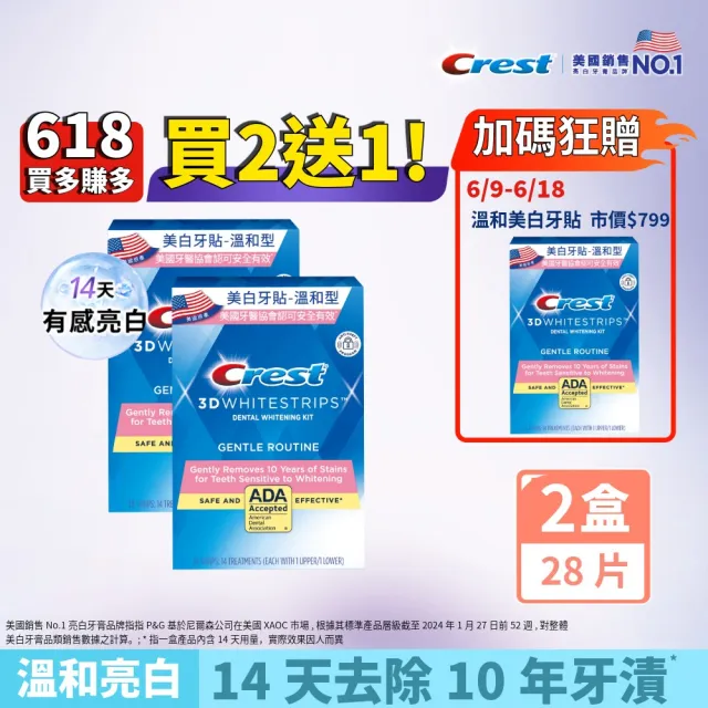 【Crest】溫和美白牙貼明星組2入．溫和有效．美國FDA認證(14天份/盒 2入組)