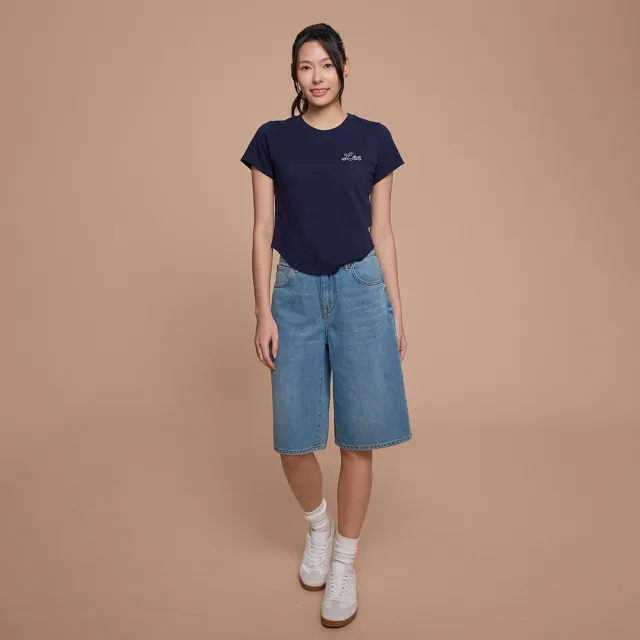 【Lee】女裝 牛仔短褲 /  寬鬆慵懶風 刷白 膝下短褲 JORTS 中藍洗水 / LB622021988