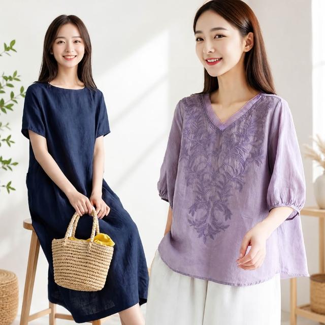 【ONEY 歐妮】★棉麻女上衣襯衫洋裝 四款任選(女裝/女上衣/短袖T恤//棉麻衫/休閒/日系)