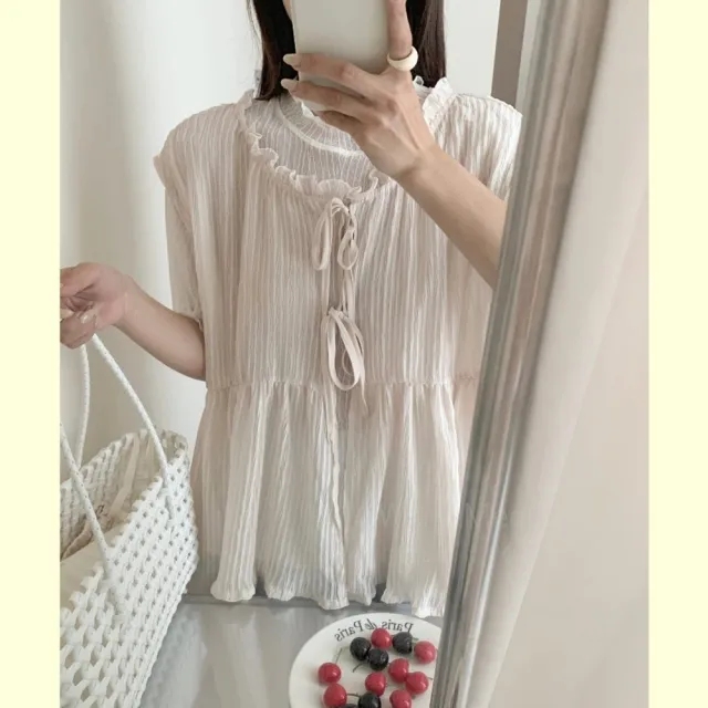【Want-Meow】90公斤可穿/日系大胸可質感寬肩帶綁帶雪紡背心(大碼上衣/大碼/大尺碼/雪紡背心)