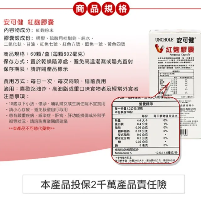 【台酒生技】安可健紅麴膠囊 60顆/盒 健康食品認證