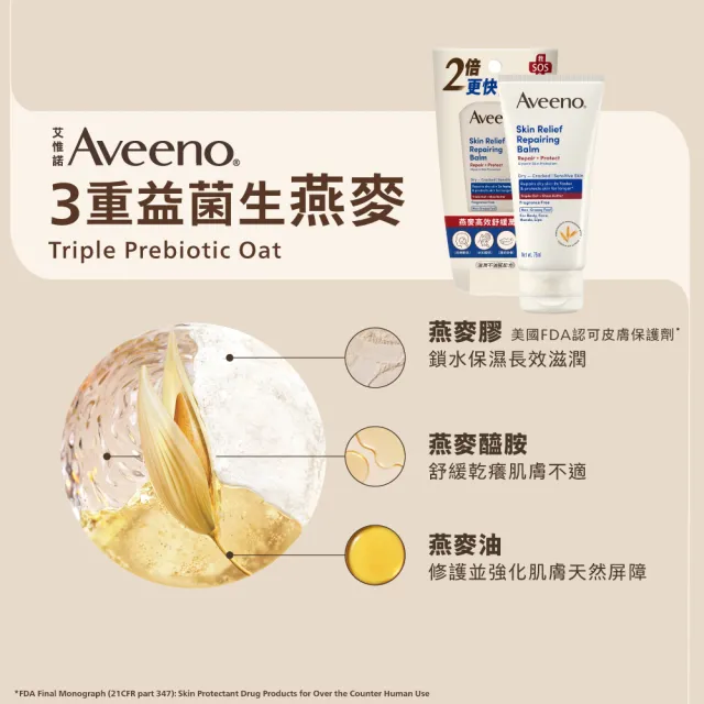 【Aveeno 艾惟諾】超值2入-燕麥高效舒緩萬用霜75ml