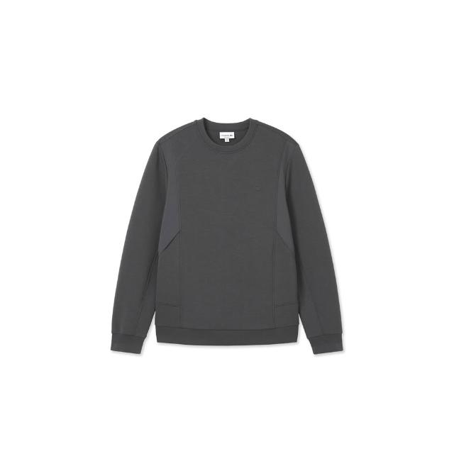 【LACOSTE】男裝-幾何菱格logo圓領長袖大學Tee(深灰色)