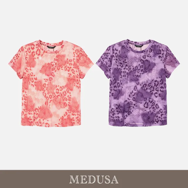 【MEDUSA 曼度莎】現貨-流光豹紋暈染短袖網布Tee - 2色（M-XL）｜短版上衣 網布T恤 休閒上衣