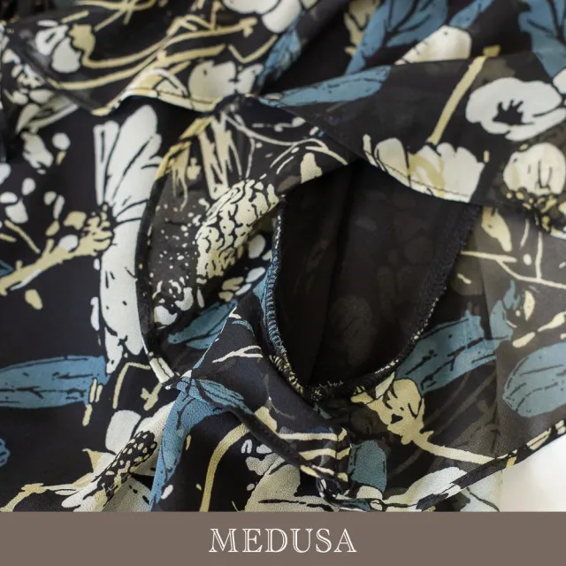 【MEDUSA 曼度莎】現貨-夜色碎花荷葉雪紡洋裝（M-XL）｜雪紡洋裝 碎花洋裝 度假穿搭