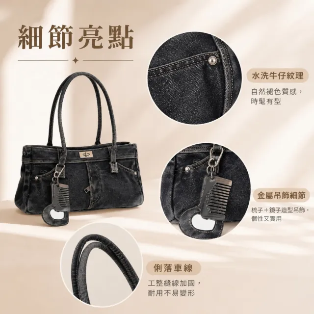 【EMMA SUE】雙11 牛仔布 復古 多口袋 女生包包 女包 大容量 多隔層 通勤 送女友 腋下包 手提包 