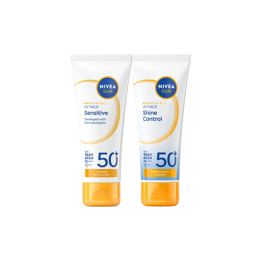【NIVEA 妮維雅】新品上市★全護專業抗UV防曬乳SPF50+敏感舒緩/油光掰掰 40ml(海洋友善)