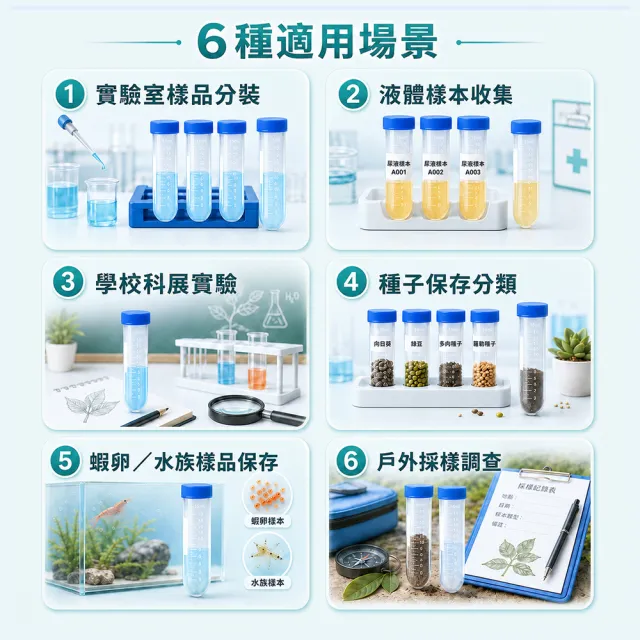 分裝瓶 10入 50ml 儲存瓶 密封瓶 實驗室用品 圓底離心管 帶刻度 拋棄式試管 冷凍管 208-PCTR50ml