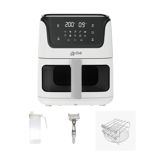 【Arlink】黑白大廚 液晶觸控 6L 透視氣炸鍋 AF-808+配件大禮包(炸鍋/氣炸鍋配件/氣炸鍋/玻璃氣炸鍋)
