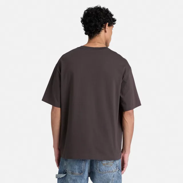 【Timberland】男款灰黑色寬版刺繡LOGO短袖T恤(A5TVFCN1)