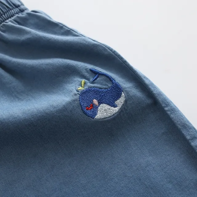 【橘魔法】刺繡輕薄水洗牛仔縮口褲 女童 兒童 童裝 縮口長褲 防蚊褲 長褲 沙灘褲 空調褲 防曬