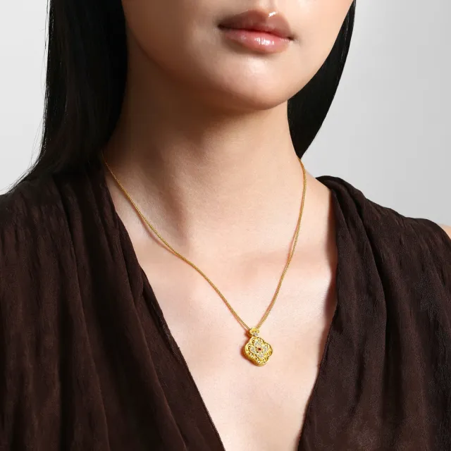 【點睛品】四合如意 紅寶石 鑽石黃金項鍊(小)