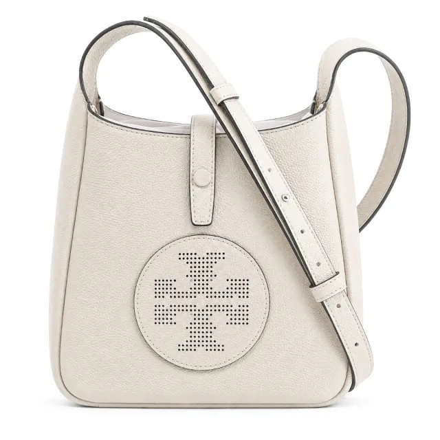 【TORY BURCH】MILLER SEING 荔枝紋皮革鏤空雙T圓章標誌斜背包(新象牙白)