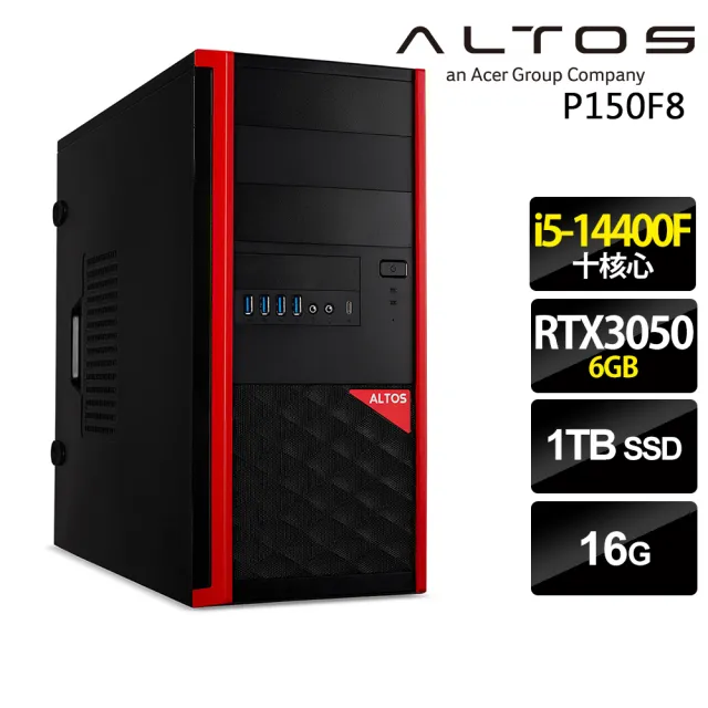 【Acer 宏碁】10核獨顯RTX商用工作站(Altos P150F8/i5-14400F/16G/1TB SSD/RTX3050-6G/W11P)