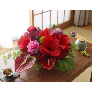 【HUGO DECO 榆果傢飾】紅君子蘭紫玫瑰長桌香氛花禮(會議桌/人造盆栽/綠化/佈置/長桌)