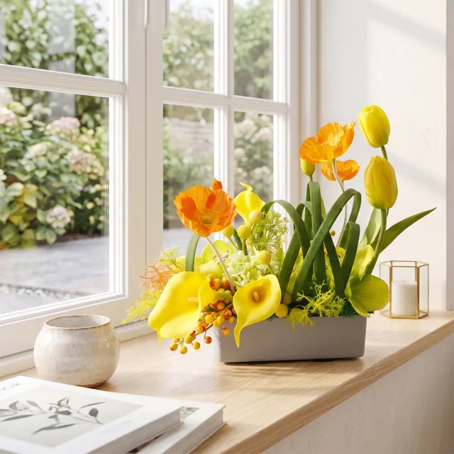 【HUGO DECO 榆果傢飾】鬱金香虞美人海芋香氛花禮(擬真花/人造盆栽/綠化/佈置/禮物)