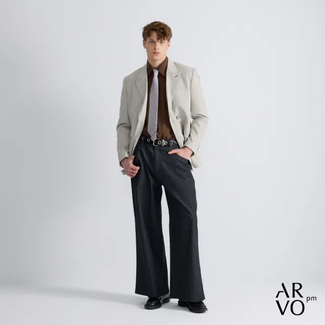 【ARVOpm】男女同款_劍領淺灰混紗半裡寬鬆版西裝外套73126301002(限時6折)