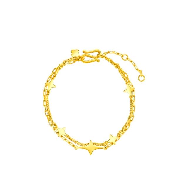 【周大福】雙層星芒 星星黃金手鍊_計價黃金(網路限定款/鍊長15cm)