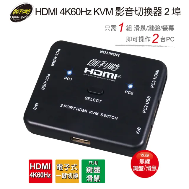 【伽利略】HDMI 4K2K 2埠 KVM電腦切換器(HKVM2S)