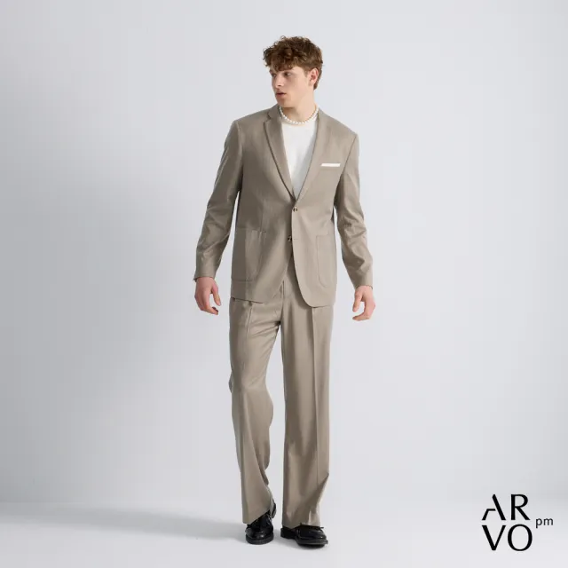【ARVOpm】男女同款_淺灰直條紋小喇叭西裝褲73126302003(限時6折)