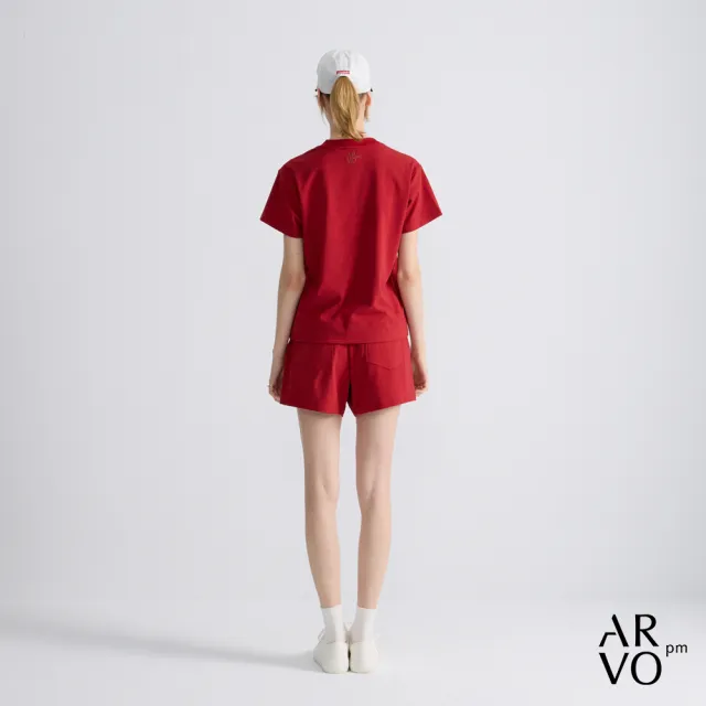 【ARVOpm】男女同款_logo刺繡紅色寬直筒短褲73126316007(限時6折)