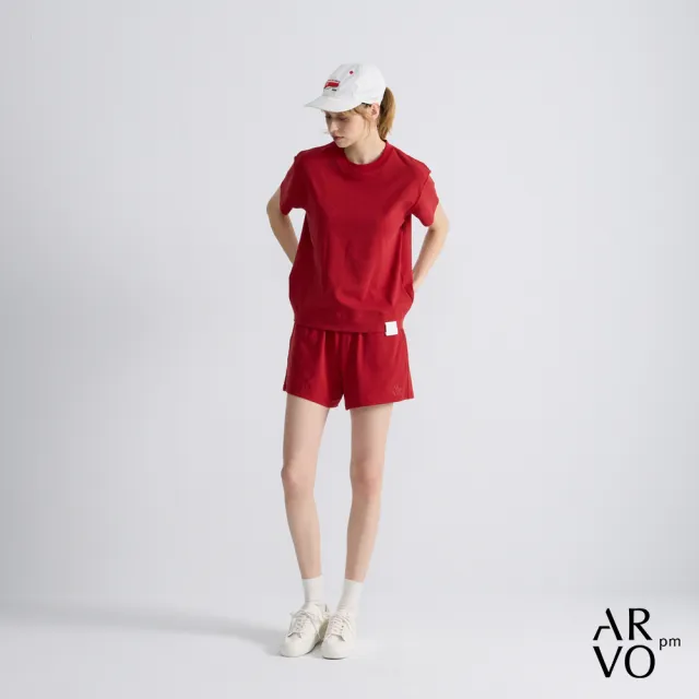 【ARVOpm】男女同款_logo刺繡紅色寬直筒短褲73126316007(限時6折)