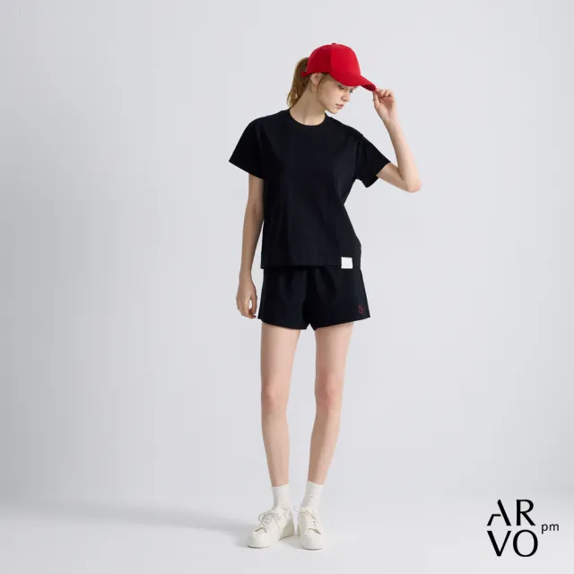 【ARVOpm】男女同款_logo刺繡黑色寬直筒短褲73126316008(限時6折)