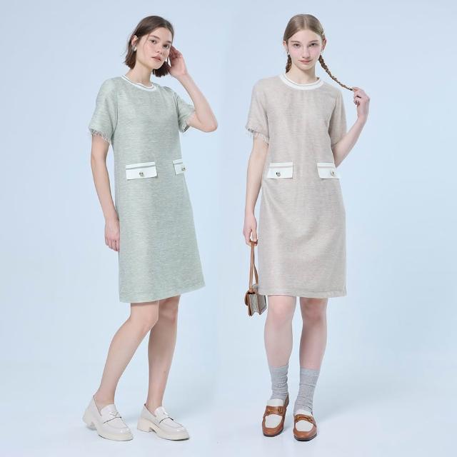 【ILEY 伊蕾】千金小香織紋抽鬚短袖洋裝(兩色；M-XL；1233607001)