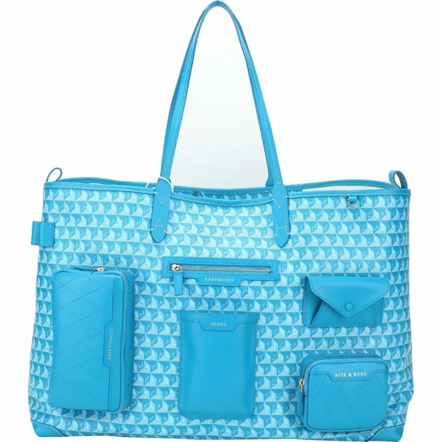 【ANYA HINDMARCH】I Am A Plastic XL 再生塗層帆布多口袋肩背托特包-藍色
