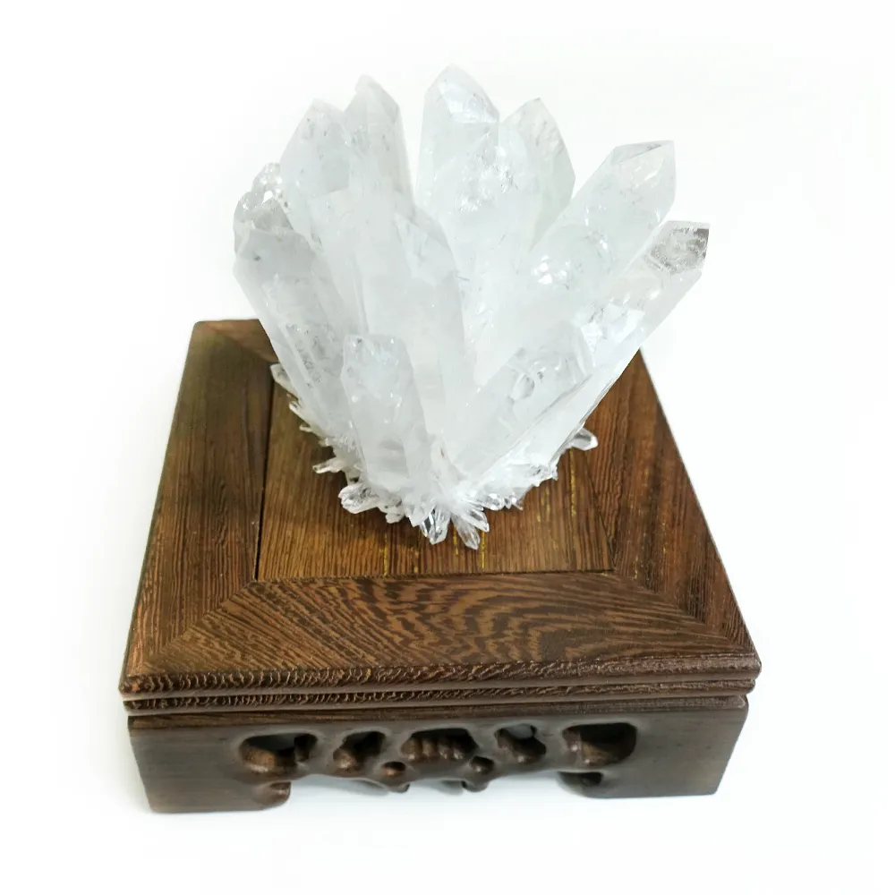 【D.S. jewellery 德山珠寶】消磁淨化水晶天然白水晶簇附雞翅木座(飾品母親節/交換禮物水晶手鍊CE476)