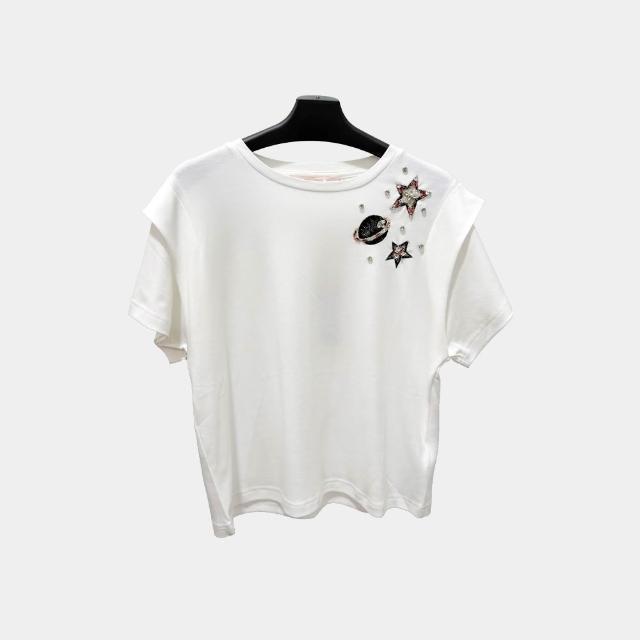 【JESSICA】百搭休閒圓領刺繡星球鑽飾棉質短袖T恤上衣243614