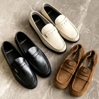 【YSL】Saint Laurent / miu miu 經典抓皺感皮革樂福鞋-多款可選