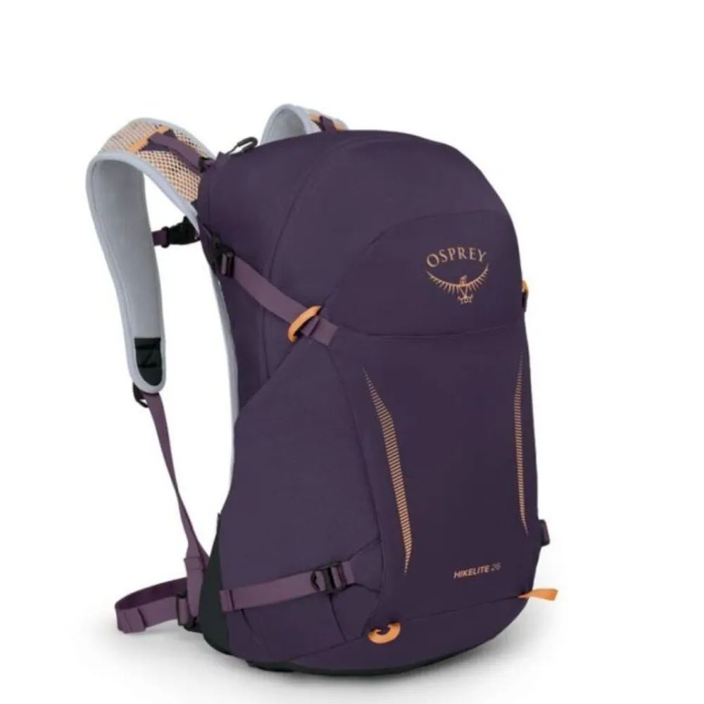 【Osprey】Hikelite 26 輕量網架背包 紫墨色/紫色黃昏/切達乾酪(健行背包 運動後背包 多功